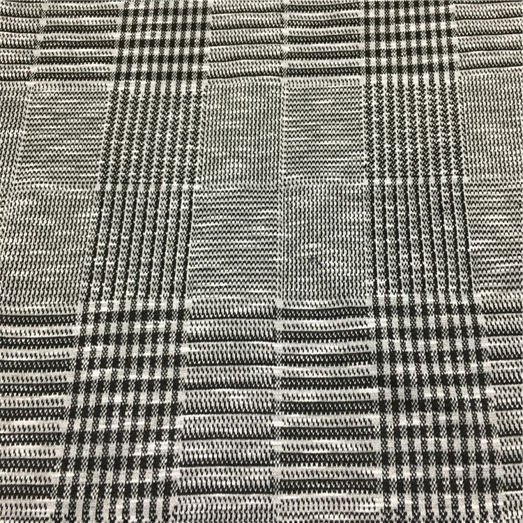 供应针织竹节大格子提花布 黑白格提花 新品面料