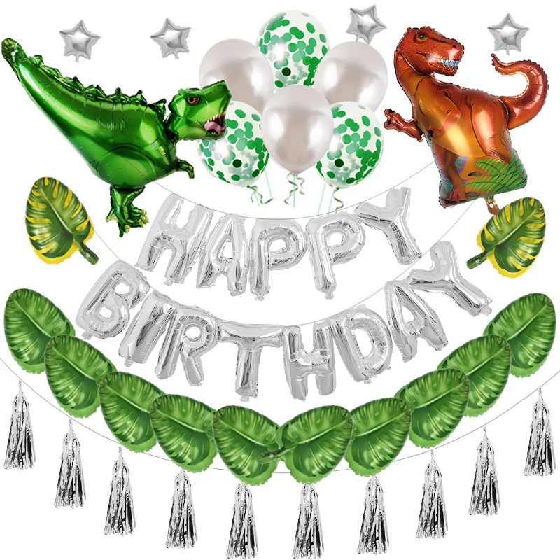 Dibujos animados dinosaurio tema fiesta de cumpleaños traje de globo de aluminio Tyrannosaurus Rex papel de aluminio globo de lentejuelas redondo de 12 pulgadas