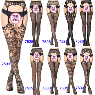 Yiwu Factory Ready-Made Women's Garter Stockings Underwear Cut Out Garter Jacquard Pants Leggings European and American Fishnet Stockings