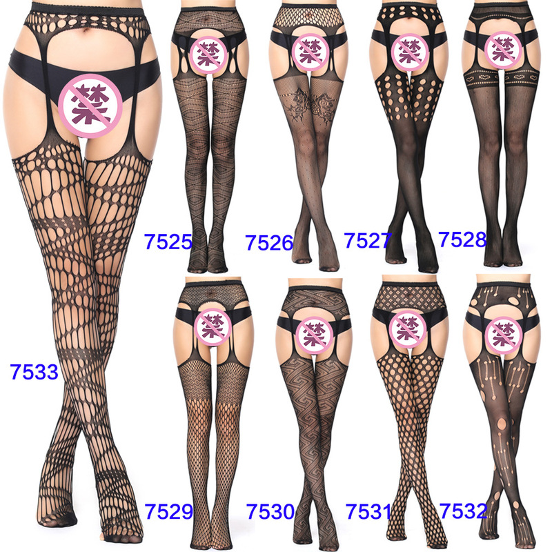 Yiwu Factory Spot Women's Garter Stockings Intimates Cut Out Garter Stockings Jacquard Pants Leggings European and American Fishnet Stockings
