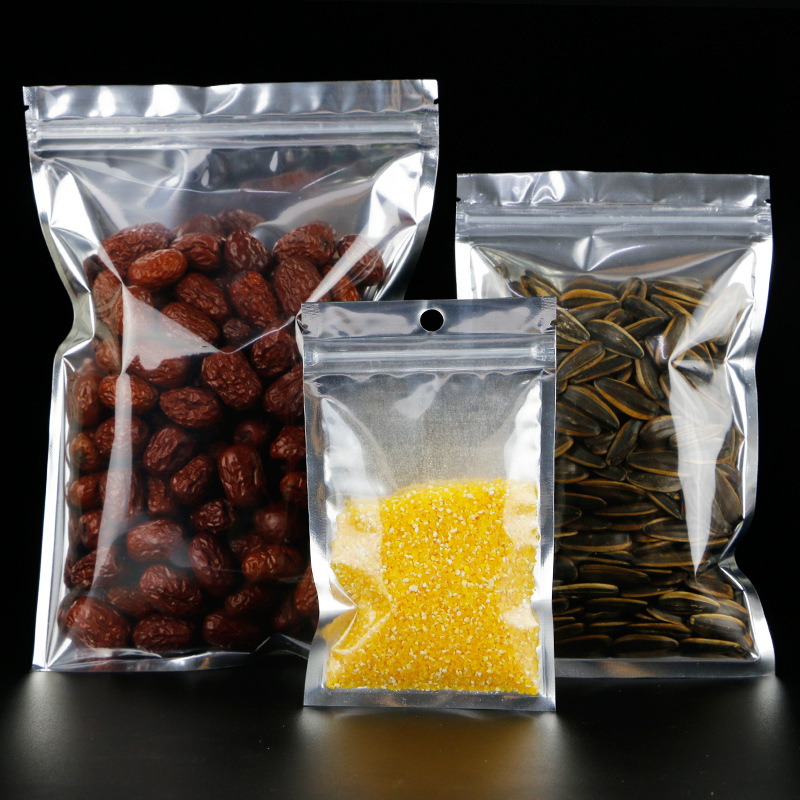 Yin Chapado en aluminio y Yang ziplock bolsa translúcida bolsa de plástico bolsa de papel de aluminio engrosada fondo plano bolsa sellada bolsa de envasado de alimentos