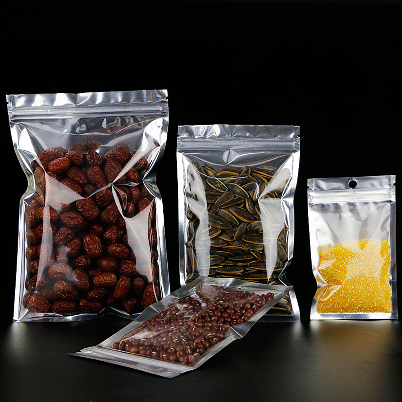 Yin Chapado en aluminio y Yang ziplock bolsa translúcida bolsa de plástico bolsa de papel de aluminio engrosada fondo plano bolsa sellada bolsa de envasado de alimentos