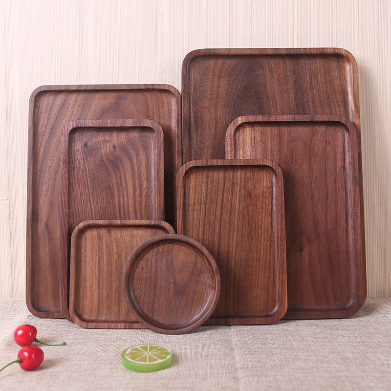 Japanese-style Wooden Tray Black Walnut Rectangular Dinner Plate Lacquer-free Whole Wooden Plate Solid Wood Fruit Plate Snack Snack Dish Plate