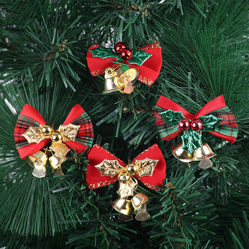 Mini Bow Christmas Tree Decoration Christmas Gift Box Dress Up Christmas DIY Accessories Bow Bell Hanging Ornaments
