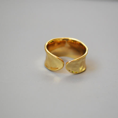 European and American Style Unique Retro Embossed Irregular Brass Plated with Real Gold Adjustable Opening Ring for Index Finger, Women's Ring