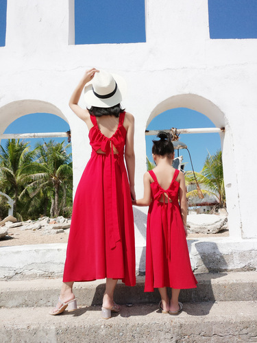 Parent-child summer clothing  new vacation beach skirt mother and daughter clothing bohemian long skirt backless dress