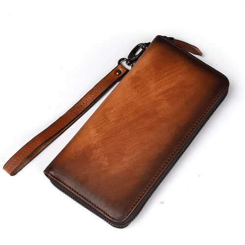 Tree paste leather business retro men's wallet European and American leather hand-rubbed multi-card slot clutch bag casual leather wallet
