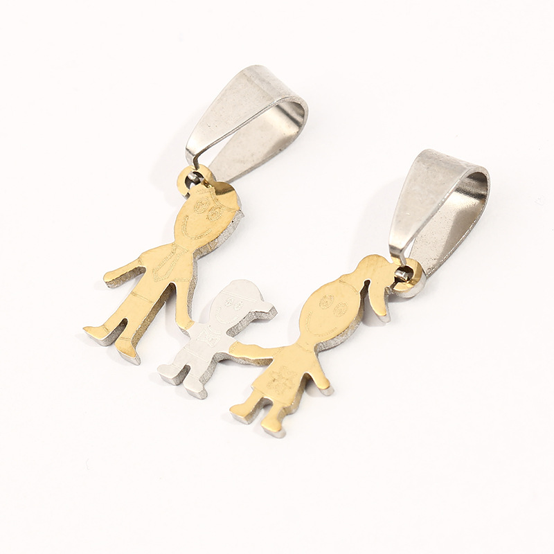 Promoción de liquidación de acero inoxidable joyería par brillante colgante familia serie dibujos animados familia colgante en stock