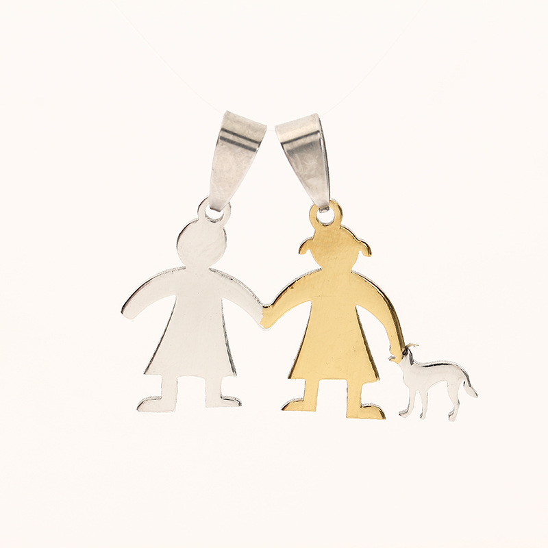 Promoción de liquidación de acero inoxidable joyería par brillante colgante familia serie dibujos animados familia colgante en stock