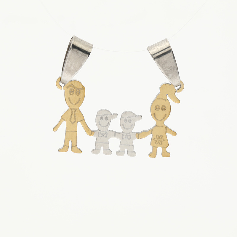 Promoción de liquidación de acero inoxidable joyería par brillante colgante familia serie dibujos animados familia colgante en stock