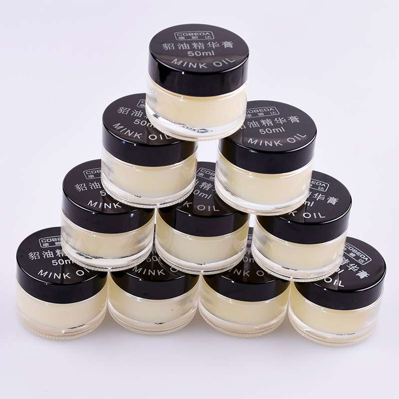 En stock al por mayor kangbida cuero genuino Esencia de aceite de visón crema Limpieza de cuero cuidado nutritivo pulido mantenimiento aceite pulimento de zapatos