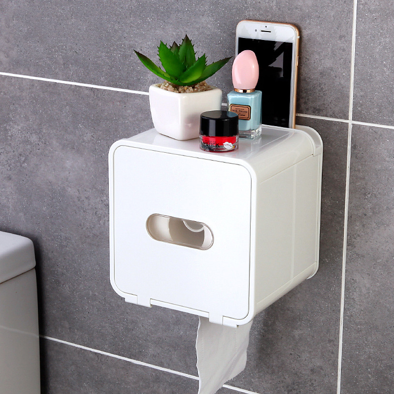 Tissue holder Bathroom Kitchen toilet paper roll paper storage plastic non-perforated wall hanging multi-function