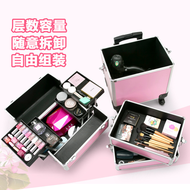 Estuche de cosméticos, barra de tracción, portátil multicapa de gran capacidad, talón profesional, talón de maquillaje, caja de herramientas de tatuaje de uñas para pestañas