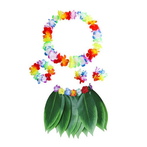 Kai Feng Party Children Adult Hawaiian Leaf Skirt Festival Stage Garland Grass Skirt Combination Suit Dress Up Costume