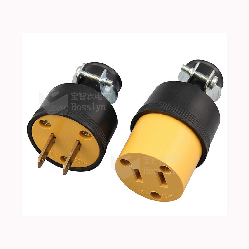 厂家批发锁螺丝接线美标插头 15A125V二扁脚美式组装插头