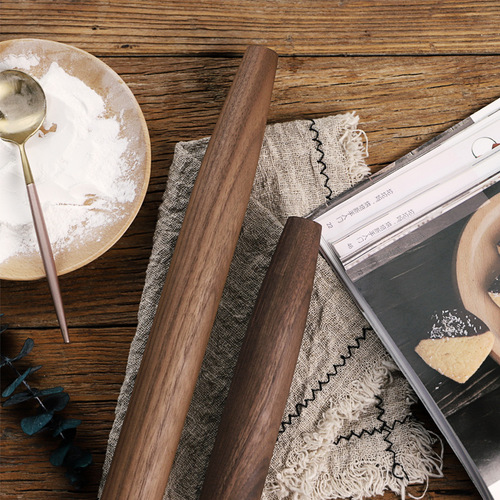 North American black walnut rolling pin, solid wood baking dumpling stick with hole, kitchen baking tool, extended version
