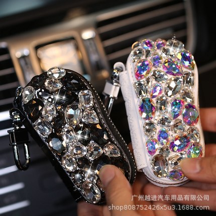 다이아몬드가 박힌 자동차용 악어 무늬 키백, 여성용 창의적인 크리스탈 자동차 리모컨 키 가죽 케이스, 해외배송