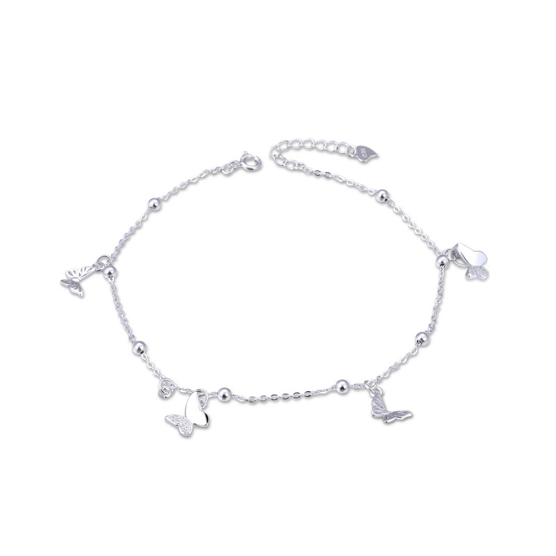 Estilo coreano transfronterizo nueva moda temperamento mujer estudiante pie joyería s925 plata diamante-incrustado personalidad creativa mariposa tobillera