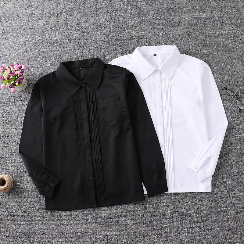 New JK uniform pointed collar front organ pleat shirt long sleeve square collar shirt student shirt