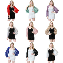 跨境现货纯色雪纺空调衫防晒沙滩巾连肩袖披肩CS504,速卖通热卖