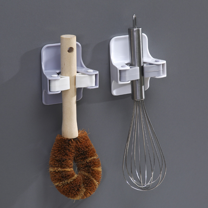 Adhesive Mop Clip Bathroom Traceless Punch-Free Broom Clip Bathroom Wall-Mounted Broom Holder Multi-Functional Clip