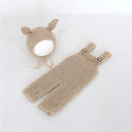 宝沃儿童摄影道具套装帽子加背带裤子新生婴儿宝宝拍照服装