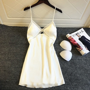2020 New Sexy Silk Pajamas Women's Belt Chest Pad Gather Hot Lace Sling Nightdress Charm Home
