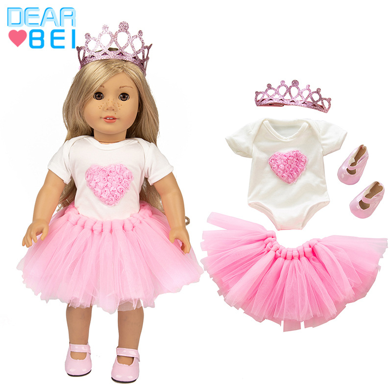 Venta caliente transfronteriza 18 pulgadas American Girl muñeca ropa 43cm muñeca ropa amor gasa vestido corona princesa vestido