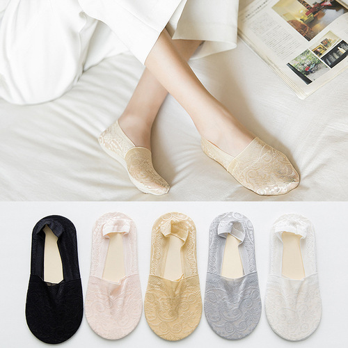 Boat socks for women that don't fall off, summer non-slip cotton bottom women's thin invisible socks, summer lace shallow mouth women's socks wholesale