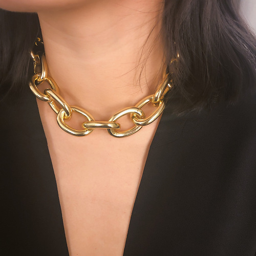 European and American cross-border jewelry, simple personalized metal chain necklace, choker for women, exaggerated frosted punk short necklace