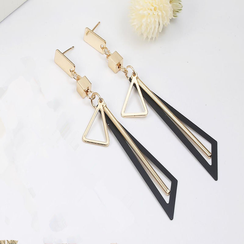 Pendientes largos huecos de moda - Triángulo geométrico de colores para mujer - Pendientes colgantes de estilo coreano elegante para otoño/invierno