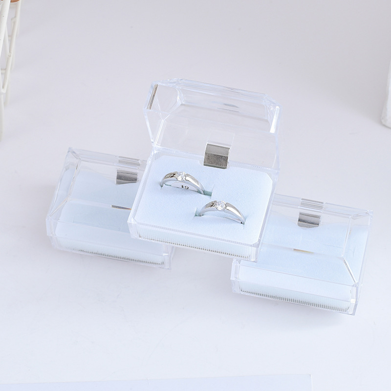 透明塑料亚克力情侣戒盒子透明塑料耳钉盒 珠宝首饰盒 包装盒批发