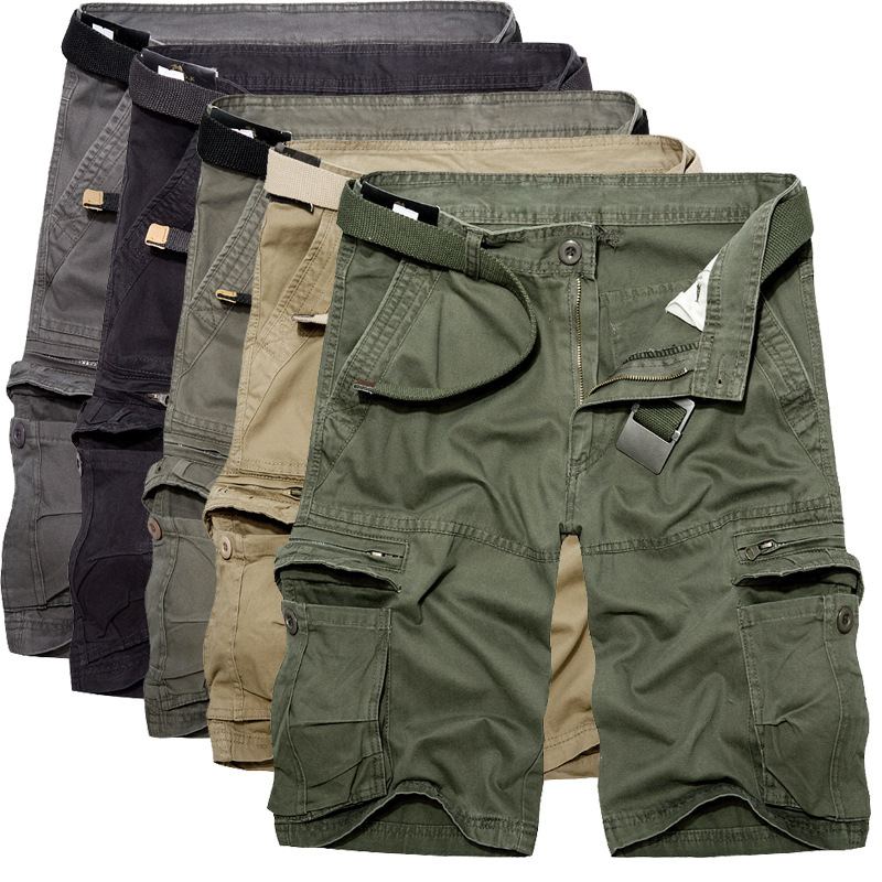 Large quantity discount perennial cargo tooling 5-point pants men's multi-pocket pants cotton pants men's five-point pants