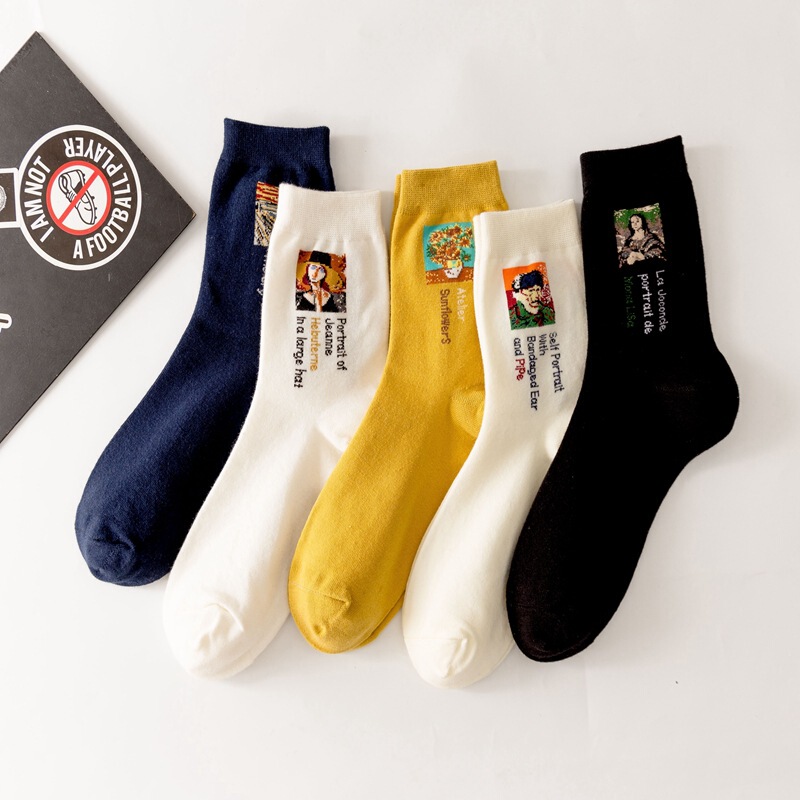 Mid-tube Cotton Socks Illustration Women's Socks High Socks Women's Vintage Fashionable Socks Men's and Women's Lovers Socks