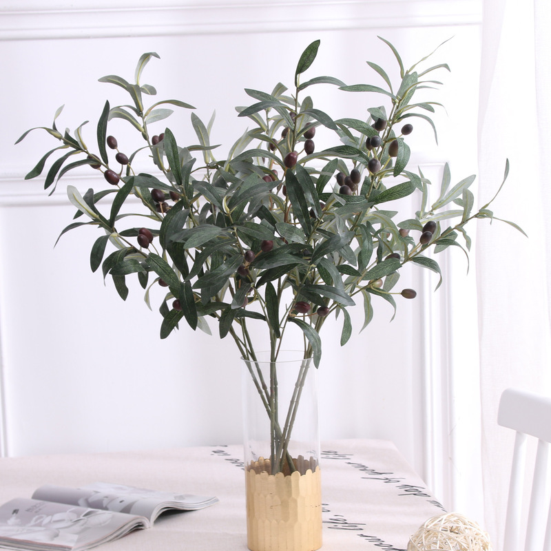 Artificial green plant olive branch 4 fork with fruit olive branch fake branch wedding home photography props Flower arrangement material decoration