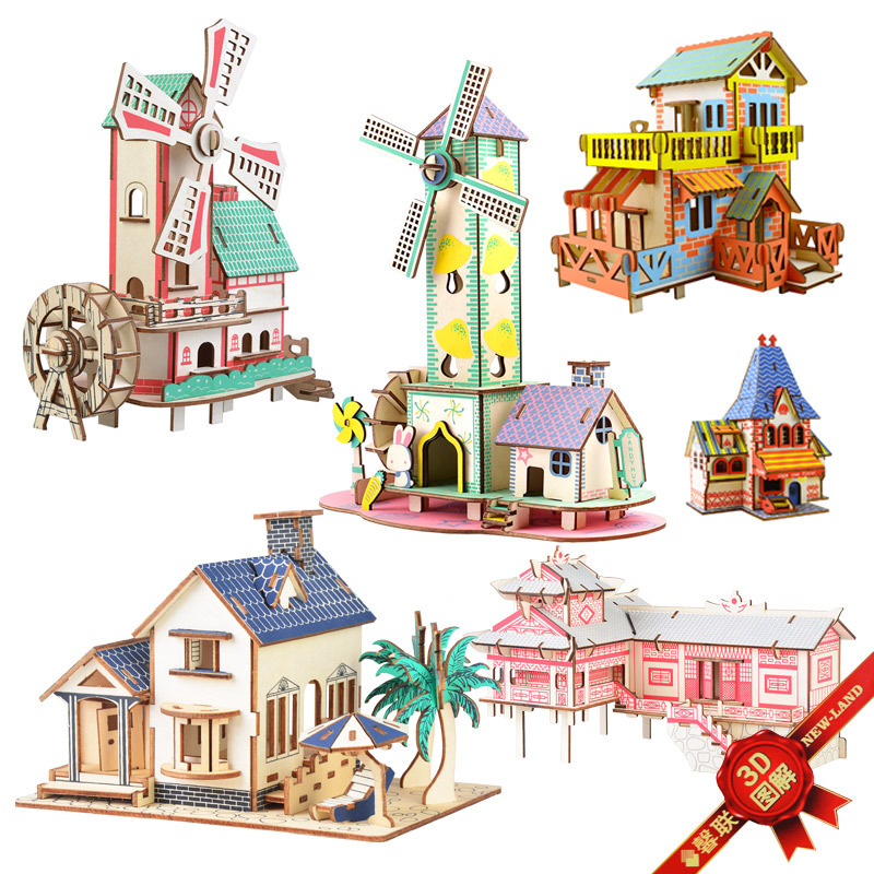 Домик, хижина, реалистичная вилла с лазером, деревянная интеллектуальная игрушка, трехмерная головоломка, DIY, 3D, новая коллекция