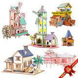 Домик, хижина, реалистичная вилла с лазером, деревянная интеллектуальная игрушка, трехмерная головоломка, DIY, 3D, новая коллекция