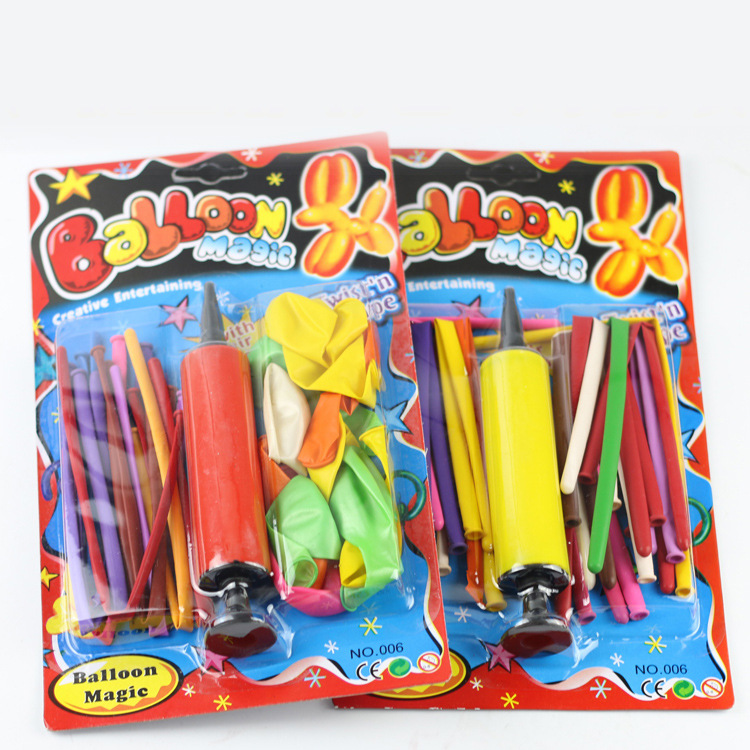 吸卡彩色气球套装 带大号打气筒 儿童长条魔术气球玩具