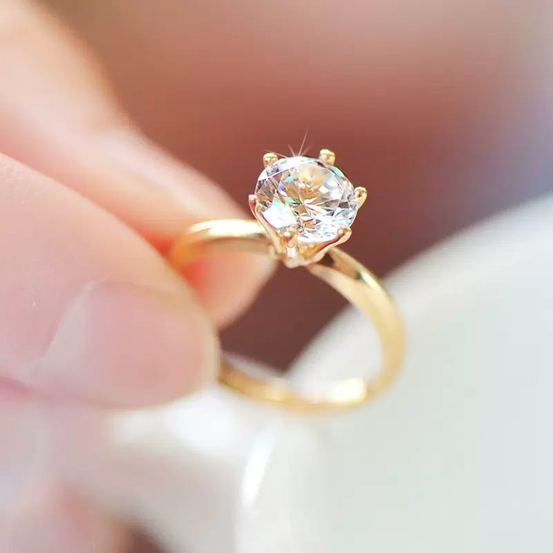 14K金戒指镶嵌六爪莫桑钻皇冠食指戒黄金珠宝首饰355璀璨玫瑰金