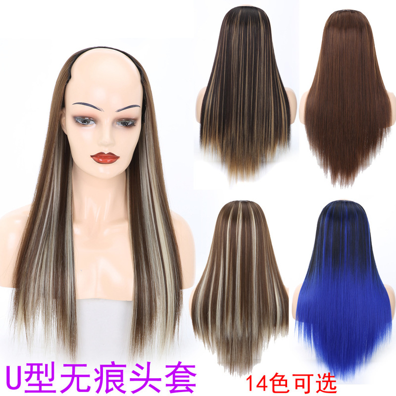 European and American wig half head cover long straight hair U-shaped wig head cover wig chemical fiber head cover