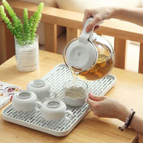 Factory direct sales high temperature resistant large capacity glass flower teapot set with stainless steel filter heat resistant tea set tea cup