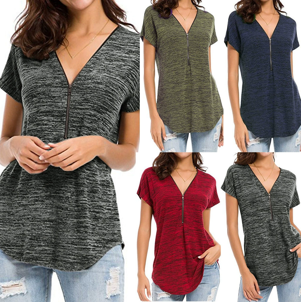 2019eBay Amazon желает Европе и США трансграничной внешней торговле взрыва молнии V-образным вырезом с короткими рукавами цветная хлопковая блузка 9 цветов