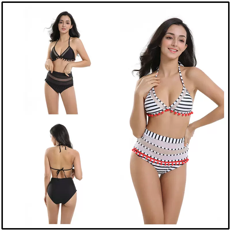 2025欧美性感比基尼女士泳衣 亚马逊流苏高腰比基尼分体泳衣