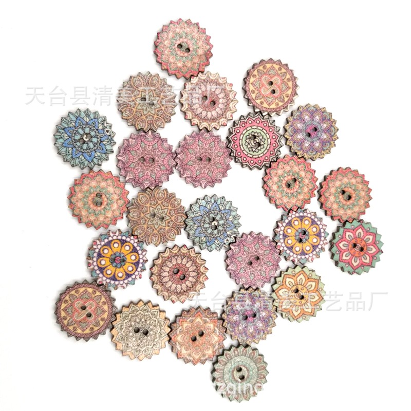 2/2,5 cm botón redondo engranaje retro impresión pieza botón de madera 100 piezas en un paquete