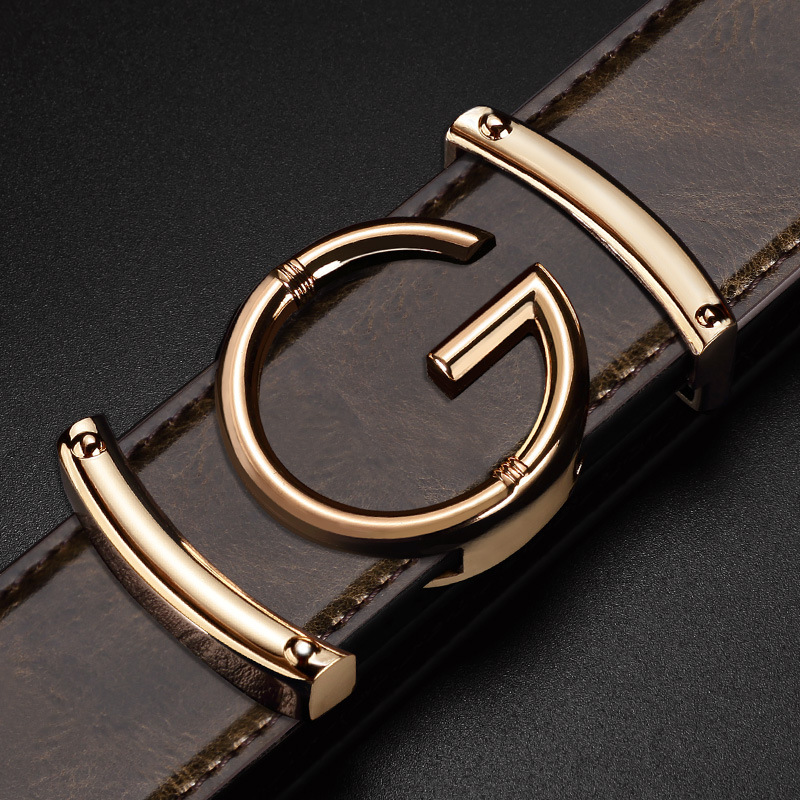 Belt men's business leather men's belt youth smooth buckle casual letters fashion cowhide belt spot wholesale