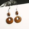 Retro wooden small design earrings with tassels, simple and elegant design, trend of season, wholesale