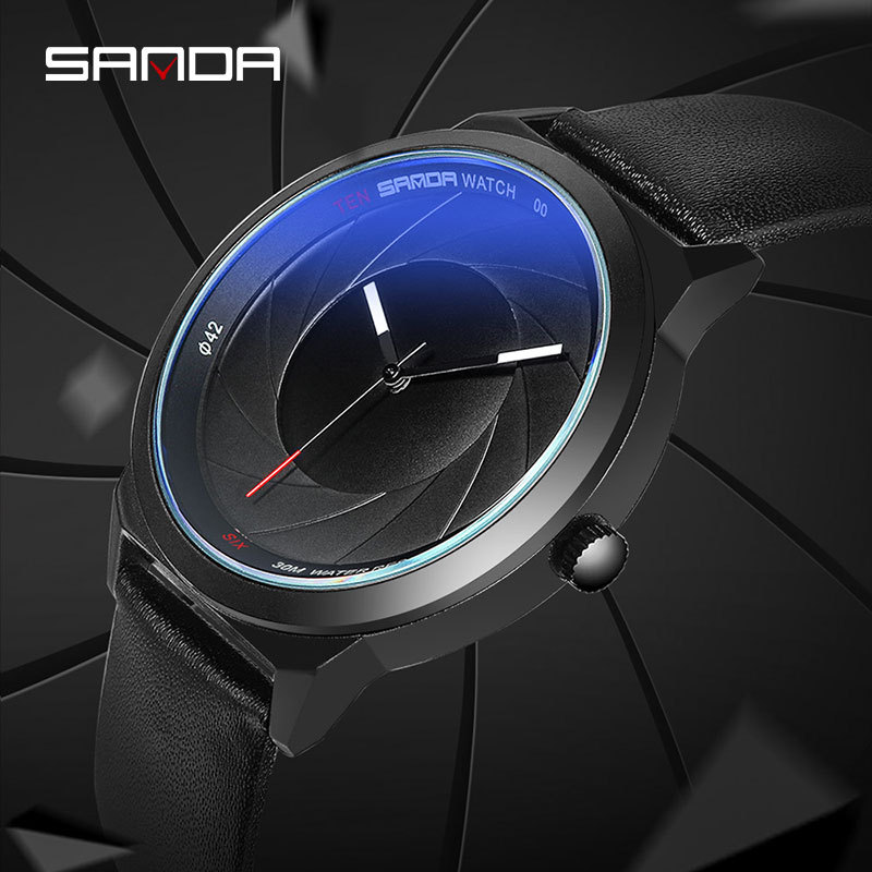 Sanda New Phantom Watch Creative Concept Optical Leather Watch Quartz Watch for Men and Women Students