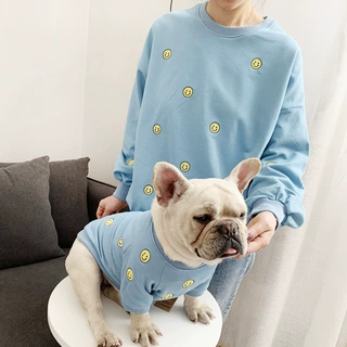 春秋新款笑脸刺绣猫咪宠物卫衣泰迪法牛衣服小猫狗狗大人亲子装潮