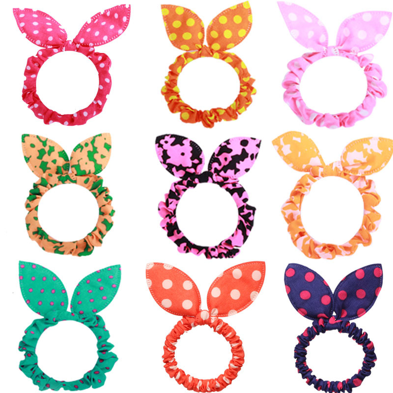 韩版兔耳朵发饰头饰布艺双色发圈扎头发绳 义乌饰品2元店货源批发