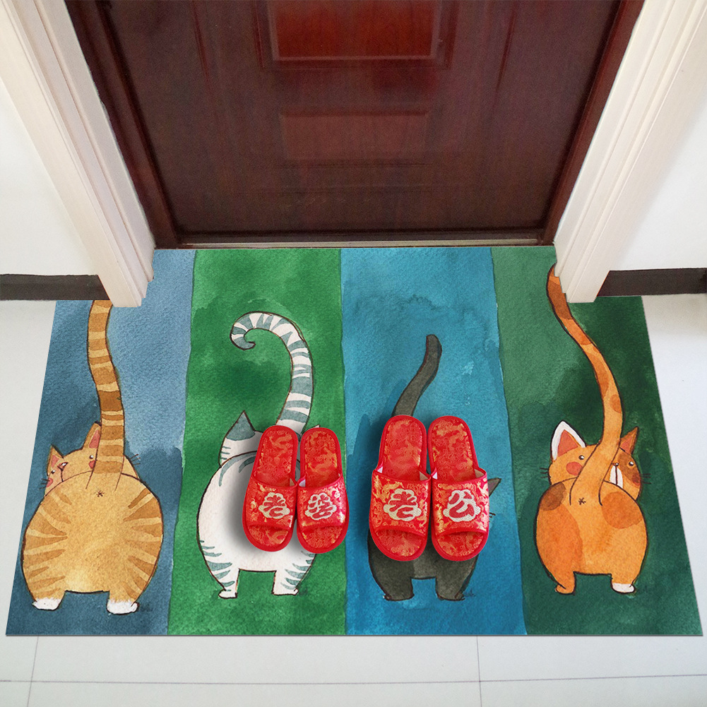 Inflable bolsa de cadera alfombra de gato alfombra de piso lindo gato de la suerte de goma absorbente antideslizante estera de la puerta estera del pie